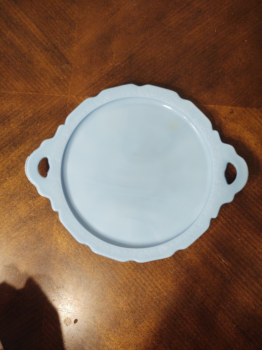 Vintage Jeanette Glass Delphite Blue Tray In Cherry Blossom Pattern